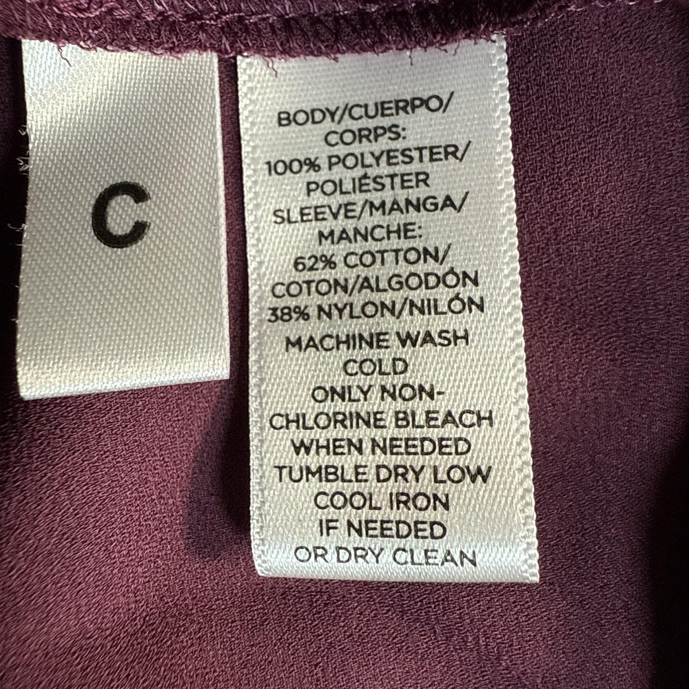 LOFT Blouse Womens Medium Burgundy Collared Button Front Sheer Lace Long Sleeve - Picture 7 of 8
